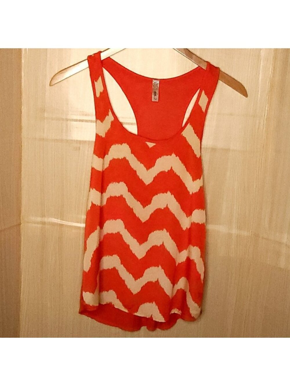 Bella D Womens Orange White Animal Print Mixed Material Sleeveless Top Small